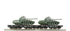 Set plošinových vozů s nákladem tanků ČSD